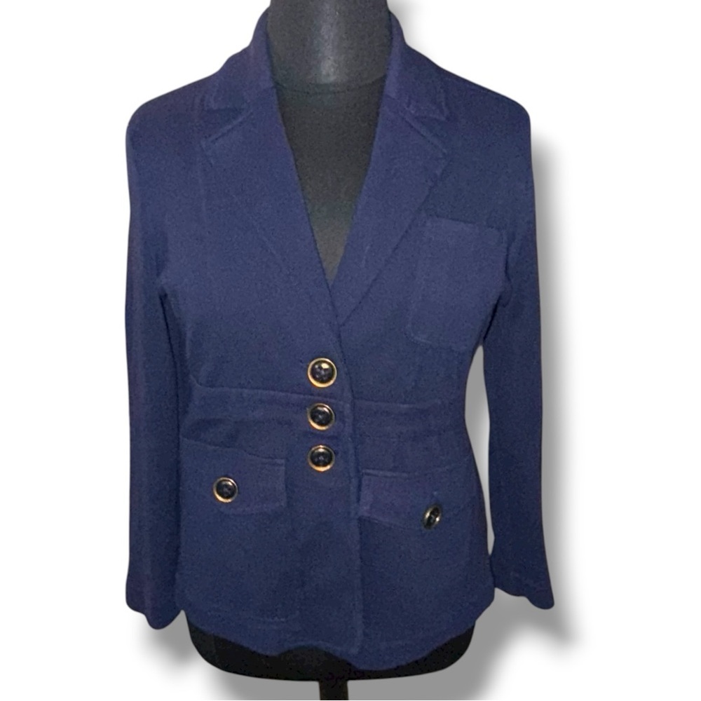 NIC+ZOE Editor Knit Women's Blazer with Button Detail - Dark Indigo XL - Picture 2 of 11